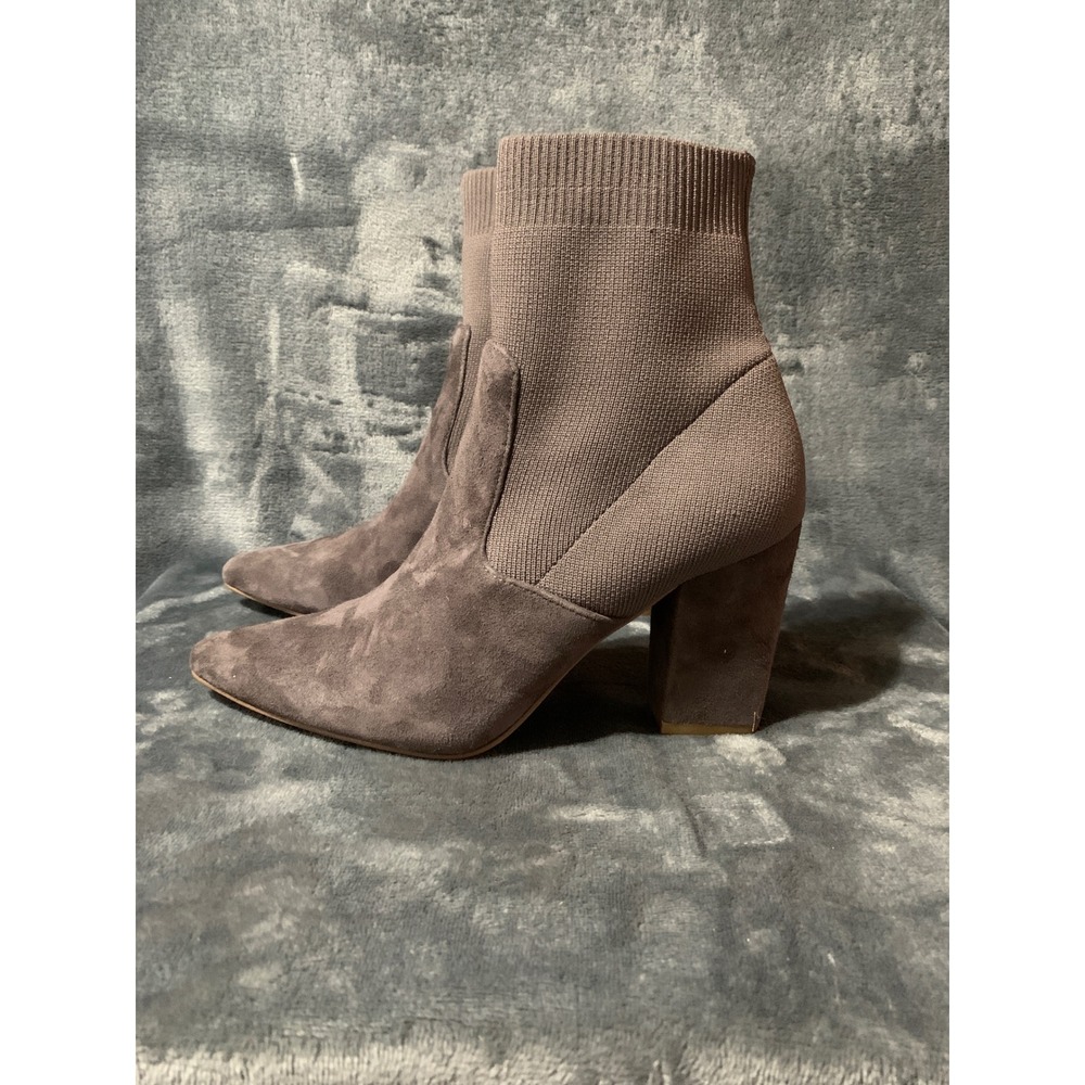Steve Madden Booties Womens 7.5 Reece Gray Suede Knit Block Heel Ankle Boots